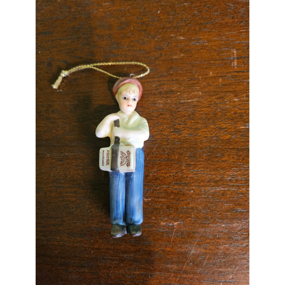 Relpo Vintage Schoolboy Ornament Kids Small Blue White Porcelain Primer Book Fig